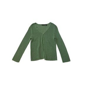 Relativity Womens Green Open-Knit Cardigan Sweater S  Button-Up Long Sleeve 1747